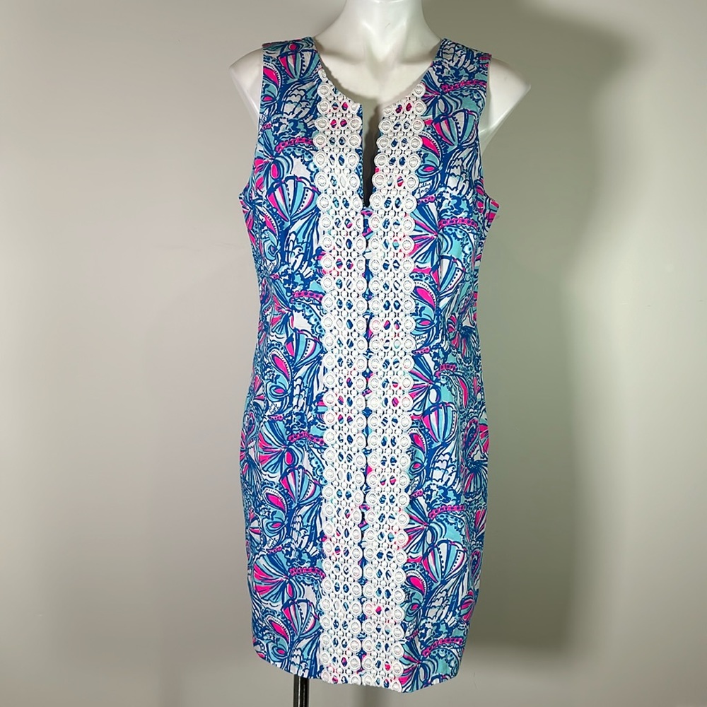 Lilly Pulitzer Blue Pink White Floral Shift Dress EUC